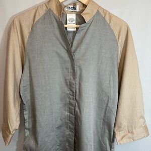 Cintas Shirt Top Work Womens Uniform Size S 3/4 Sleeve Mandarin Collar Buttons